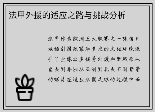 法甲外援的适应之路与挑战分析