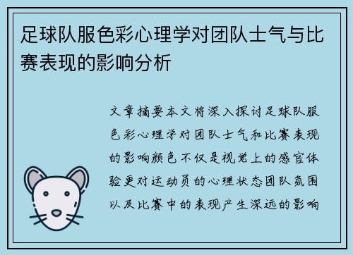 足球队服色彩心理学对团队士气与比赛表现的影响分析
